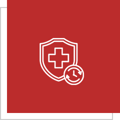 Medical shield icon with clock symbol.