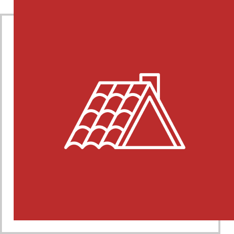 House roof icon on red background.