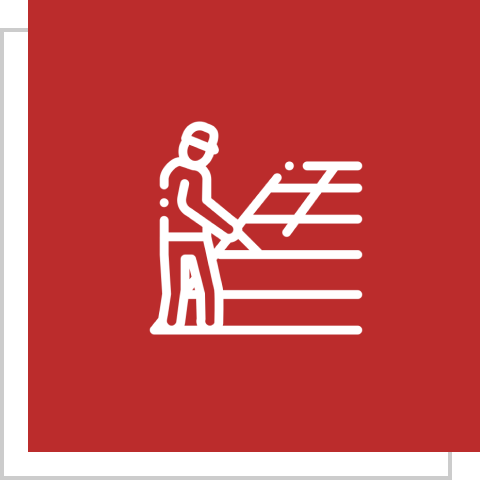 Person painting horizontal lines on red background.