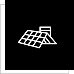 Solar panels icon on black background.