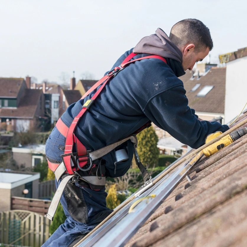 fm=f_Op8VoBV A man working on the roof of his house.